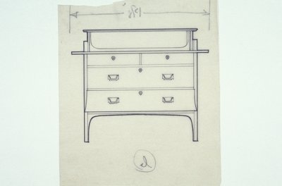Linjeteckning av möbler (en sättning med målade paneler), c.1910 (bläck på papper) av Charles Rennie Mackintosh