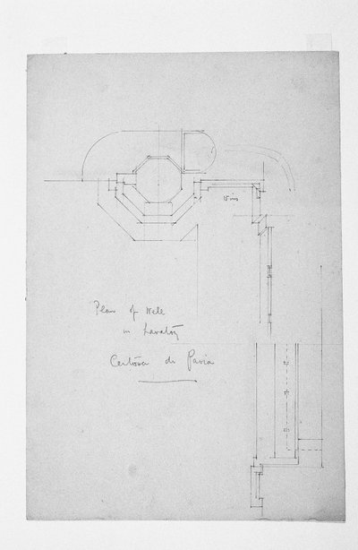 Plan över brunnen i toaletten, Certosa di Pavia, 1891 av Charles Rennie Mackintosh