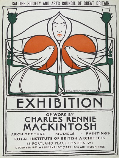 Affisch: The Scottish Musical Review, 1953 reproduktion efter 1896 original (färglitografi) av Charles Rennie Mackintosh