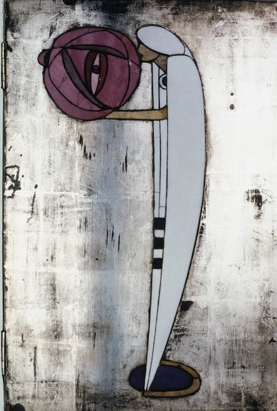 Vitt skåp designat för Mrs. Rowat, 1902 (trä, målat glas, emalj) av Charles Rennie Mackintosh
