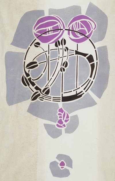 Modern reproduktion från original Mackintosh stencil för väggdekoration, rosmotiv, 1902 (affischfärg på patronpapper) av Charles Rennie Mackintosh