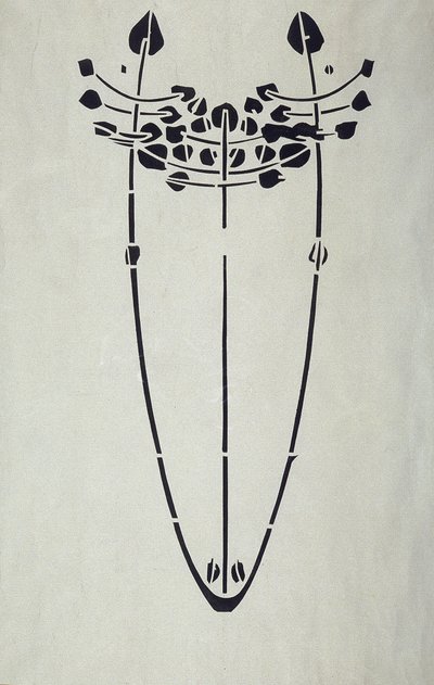 Modern reproduktion från original Mackintosh stencil för väggdekoration, trädmotiv, 1902 (affischfärg på patronpapper) av Charles Rennie Mackintosh