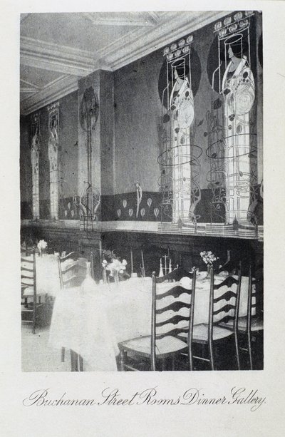 Del av väggmålningen för Cranston Tearooms, Buchanan Street, Glasgow av Charles Rennie and MacDonald Mackintosh Margaret Mackintosh