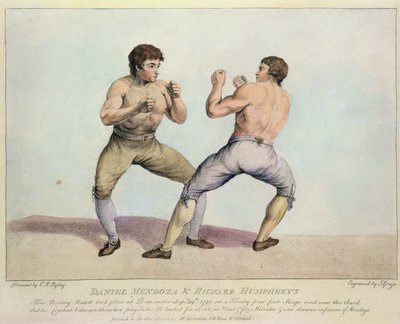 Boxningsmatch mellan Daniel Mendoza och Richard Humphreys, 29 september 1790 (handfärgad etsning) av Charles Reuben Ryley
