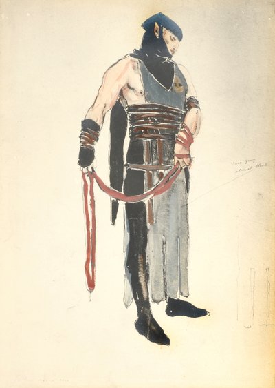 Kostymdesign för Queens Servant i Le Mort de Tintagiles, 1912 (wc på papper) av Charles Ricketts
