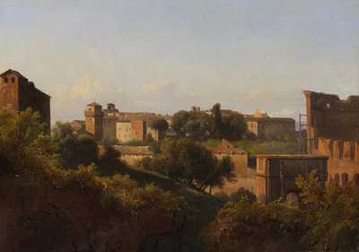 Utsikt över Colosseum och Konstantins båge från Palatinen, ca. 1822-24. av Charles Rémond