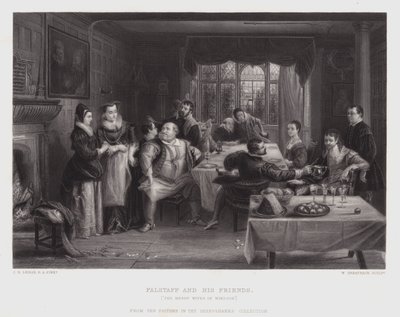 Falstaff och hans vänner (gravyr) av Charles Robert (after) Leslie
