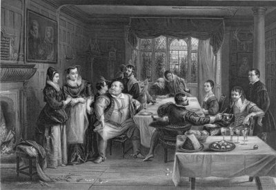 Falstaff och hans vänner, graverad av William Greatbach (f.1802) (gravyr) av Charles Robert (after) Leslie