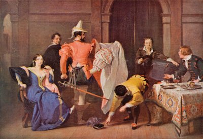 Shakespeare: Katherina och Petruchio, The Taming of the Shrew, akt IV, scen 3 (färg litho) av Charles Robert (after) Leslie
