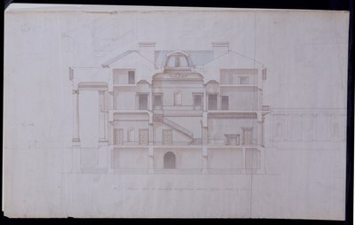 Ritningar för Lough Crew House, County Meath, Irland, ca 1825 (penna, bläck och wc på papper) av Charles Robert Cockerell