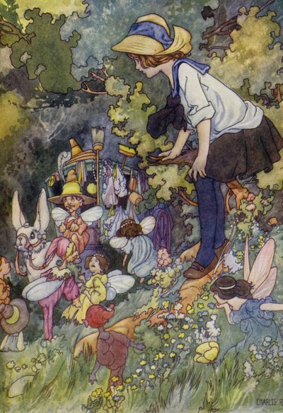 En titt in i sagornas land (färg litho) av Charles Robinson