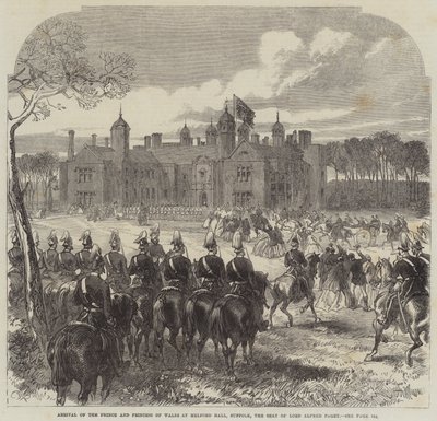 Prins och prinsessan av Wales anländer till Melford Hall, Suffolk, Lord Alfred Pagets säte. av Sir John Charles Robinson