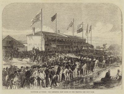 Båthus i Putney, Cambridge Crew går ut för att träna av Sir John Charles Robinson