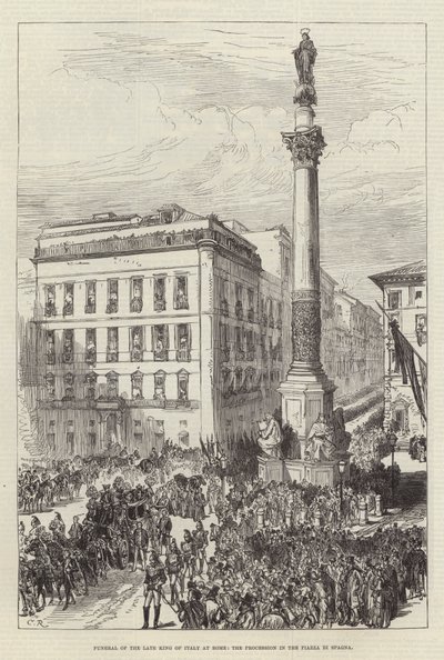 Begravning av den bortgångne kungen av Italien i Rom, processionen på Piazza di Spagna av Sir John Charles Robinson