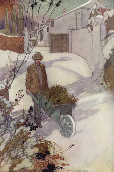 Our Sentimental Garden: Winter (färg litho) av Charles Robinson