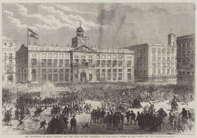 Revolutionen i Spanien, hänger ut revolutionens flagga på de offentliga kontoren i Puerta del Sol, Madrid av Sir John Charles Robinson