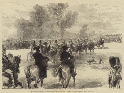 Volontärgranskningen i Hyde Park, prinsen och prinsessan av Wales passerar längs linjen av Sir John Charles Robinson