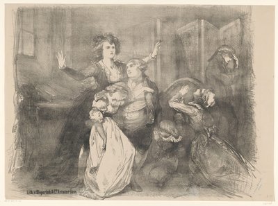 Scen från scendramat Marie Antoinette Tillkännagivanden av baletter och pjäser framförda i Amsterdam City Theatre (serietitel) av Charles Rochussen