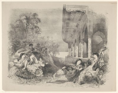 Scen från lek med orientaliska kvinnor Tillkännagivanden av baletter och pjäser framförda i Amsterdam City Theatre (serietitel) av Charles Rochussen