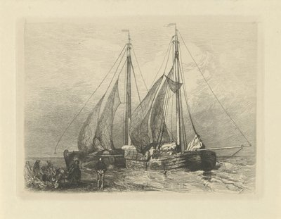 Segelfartyg på en strand av Charles Rochussen