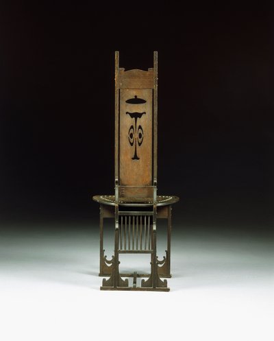 En sidostol, med genomborrad design, ca 1899 (snickrad ek) av Charles Rohlfs