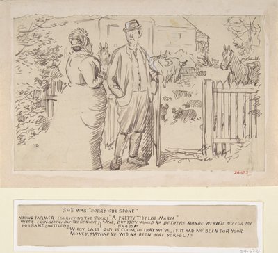 Hon var ledsen att hon talade, 1870-1891. av Charles Samuel Keene
