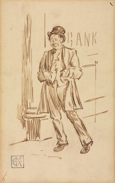 Studie av en berusad man som passerar en bank av Charles Samuel Keene
