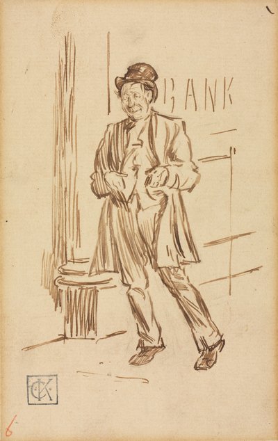 Studie av en berusad man som passerar en bank. av Charles Samuel Keene