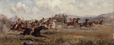 Sioux attackerar en diligens, 1909 av Charles Schreyvogel