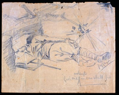 Löjtnant Leslie Gooldie sov under granatbeskjutning, 1915 av Charles Sergeant Jagger