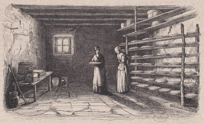 En ostfabrik, från Magasin Pittoresque, ca. 1852. av Charles Tamisier