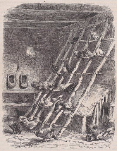 Besök på en gård - The Roost, från Le Magasin Pittoresque, ca. 1852. av Charles Tamisier