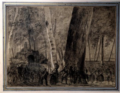 Franska revolutionen: "" Jean-Paul Marats kropp (1743-1793) begravs i Cordeliers trädgård"" Teckning av Charles Thevenin (1764-1838) 1793 Versailles, Musee Lambinet av Charles Thevenin