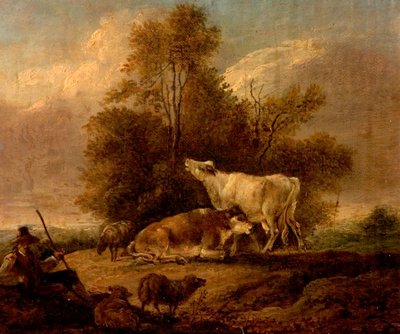 Landskap med boskap och figurer av Charles Towne