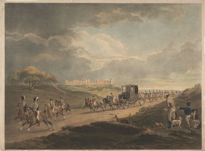 Hans Majestät återvänder till staden från Windsor i sin resevagn av Charles Turner