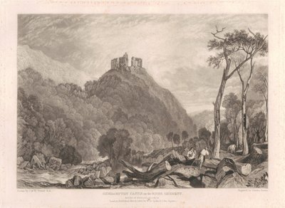 Okehampton Castle vid floden Okement av Charles Turner