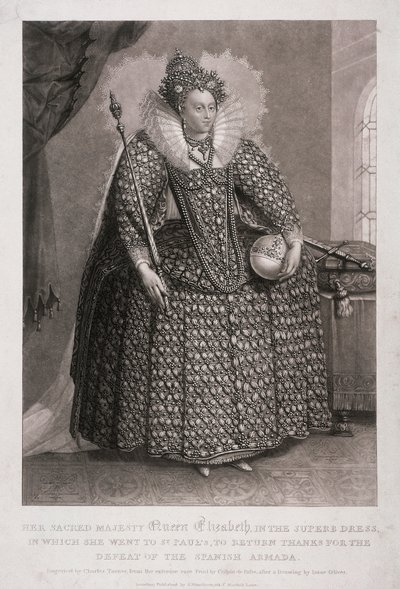 Drottning Elizabeth I håller spira och klot, 1868 av Charles Turner