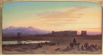 Beduinläger framför Hathors tempel i Dendera, Egypten, 1867 av Charles Vacher