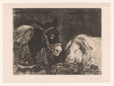 Ezel en zwijn Nykter och arbetsam, frossande och lat (titel på objekt) av Charles Verlat