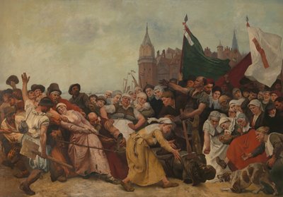 Den krossade statyn av hertigen av Alva släpas genom gatorna av Charles Verlat