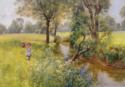 Plocka sommarblommor vid bäcken, 1899 (wc) av Charles W. Hopper