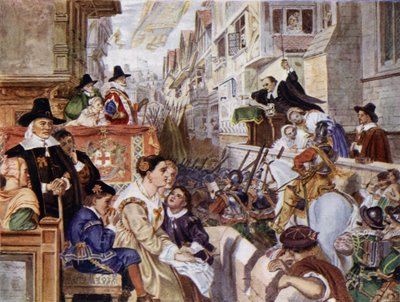 Londons soldater kommer att slåss på den parlamentariska sidan mot kung Charles I i det engelska inbördeskriget (färg litho) av Charles West (after) Cope