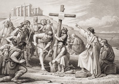 Den första predikan av kristendomen i Storbritannien, från "Illustrationer av engelsk och skotsk historia" volym I av Charles West Cope