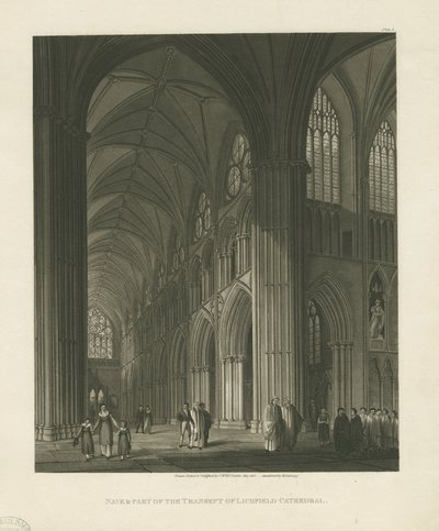 Interiör av Lichfield Cathedral - Nave: akvatintgravyr av Charles Wild