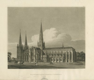 Lichfield Cathedral - Sydostvy: akvatintgravyr, 1813 av Charles Wild