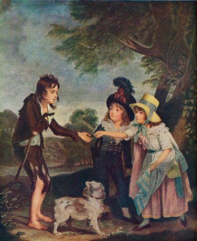 Porträtt av Sir Francis Fords barn som ger ett mynt till en tiggarpojke. Utställd 1793 1906 av Charles Wilkinson