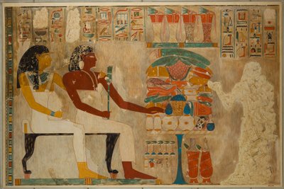 Vizier Rekhmire och hans mor Meryt med materbjudanden, ca 1928 (tempera på papper) av Charles Wilkinson