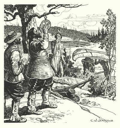 Champlain gör en observation med astrolabiet vid Ottawa av Charles William (after) Jefferys