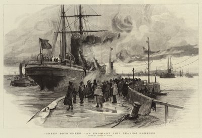 Cheer Boys Cheer, ett emigrantfartyg som lämnar hamnen av Charles William Wyllie