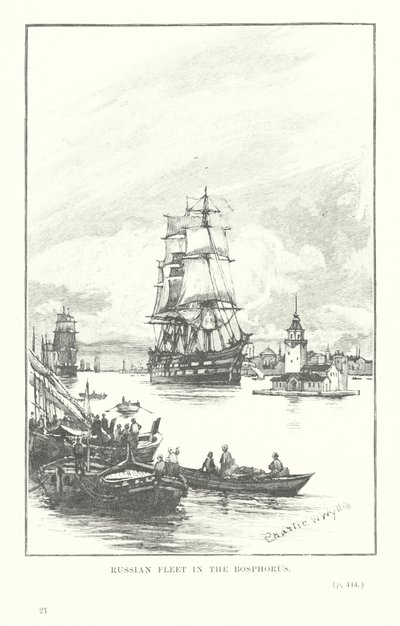Ryska flottan i Bosporen (litografi) av Charles William Wyllie